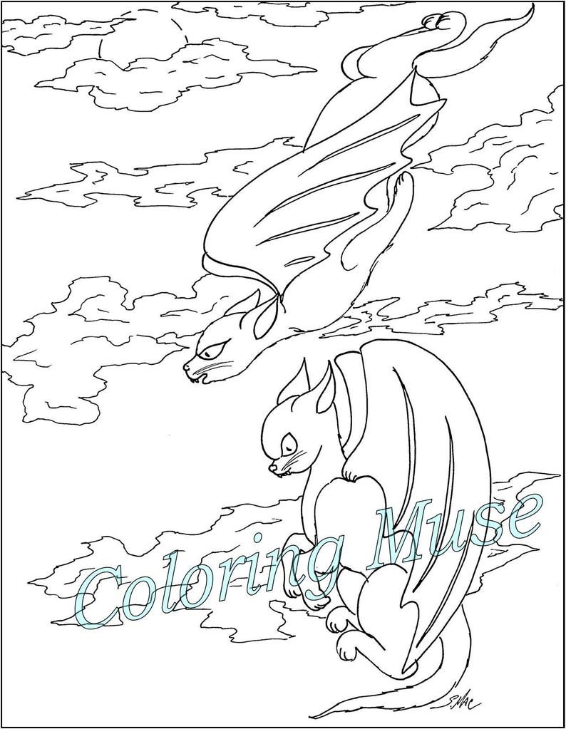 Demon Cats, Halloween Cats, Halloween Coloring Pages, Adult Coloring Page,  Printable