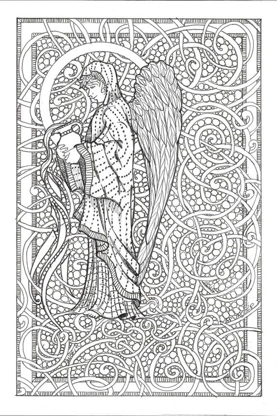 Angel Coloring Sheet download. Adult by ANGELSICONSANDART on Etsy