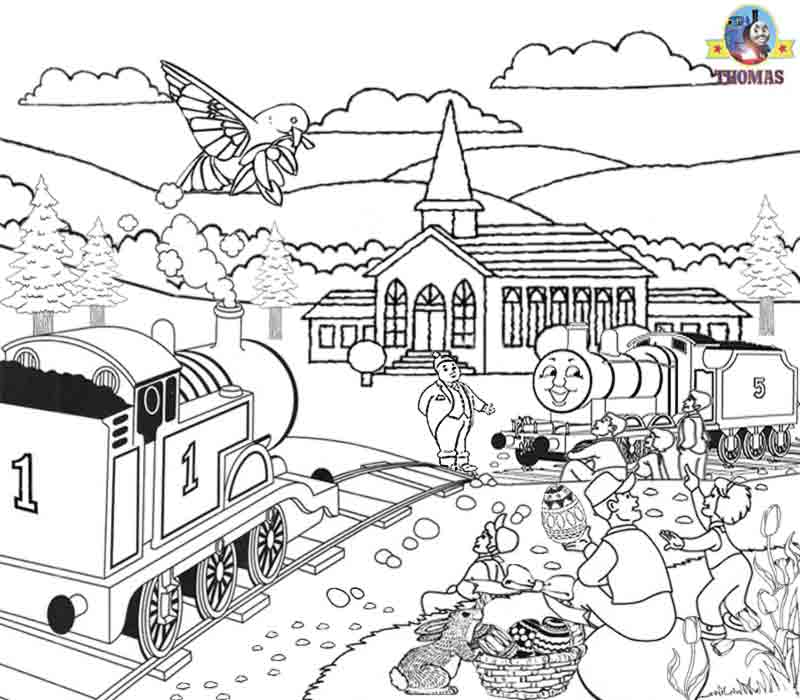 Kids Happy Easter coloring pictures of Thomas the train and ...