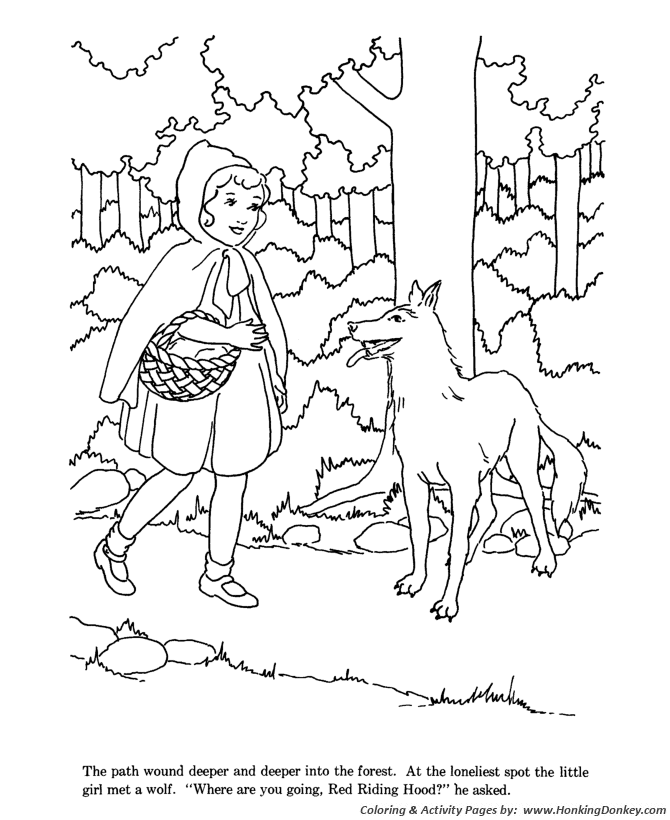 Little Red Riding Hood fairy tale story coloring pages | Little Red Riding  Hood came upon a wolf Coloring Pages | HonkingDonkey