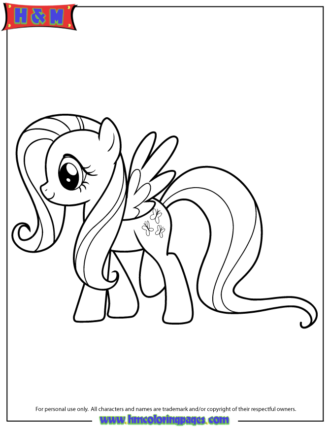Playful Pony Fluttershy Coloring Page | H & M Coloring Pages