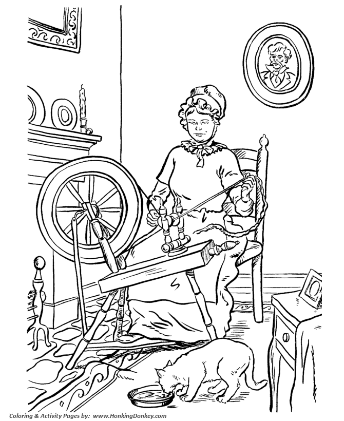 Grandparents Day Coloring Pages - Grandmother spinning yarn coloring page  sheets | HonkingDonkey
