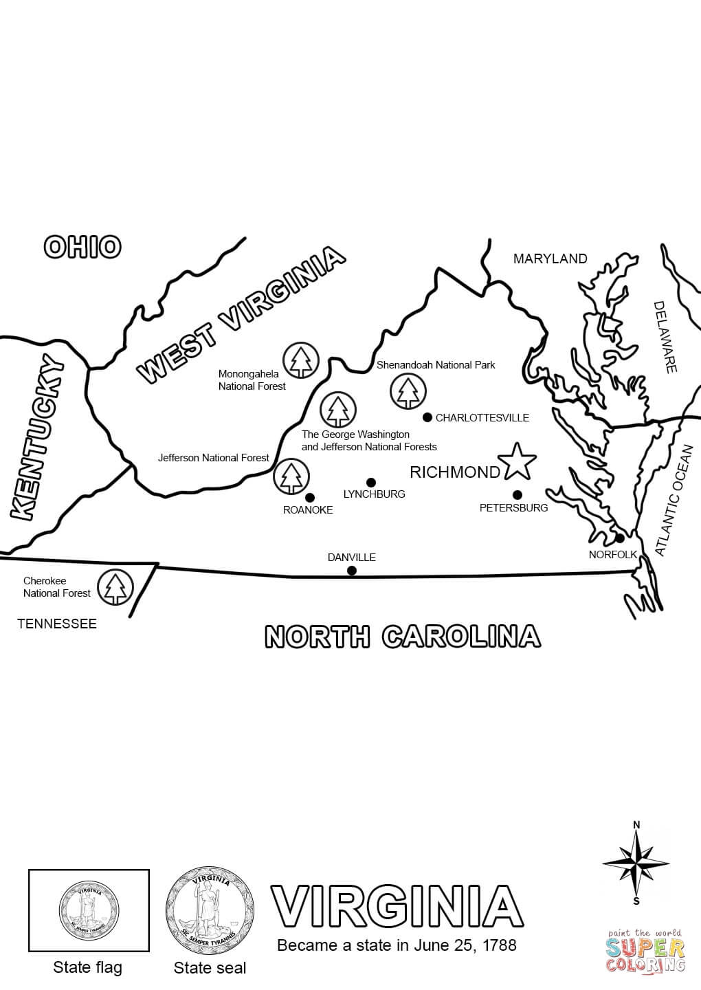Virginia State Map coloring page | Free Printable Coloring Pages