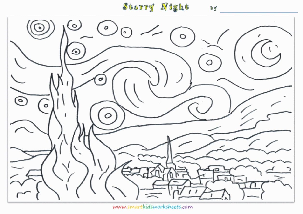 Starry Night Coloring Page Coloring Pages For Kids And For Adults