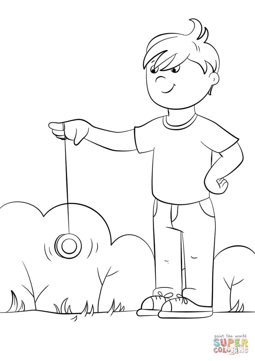 Cartoon Boy Playing Yo Yo coloring page | Free Printable Coloring ...