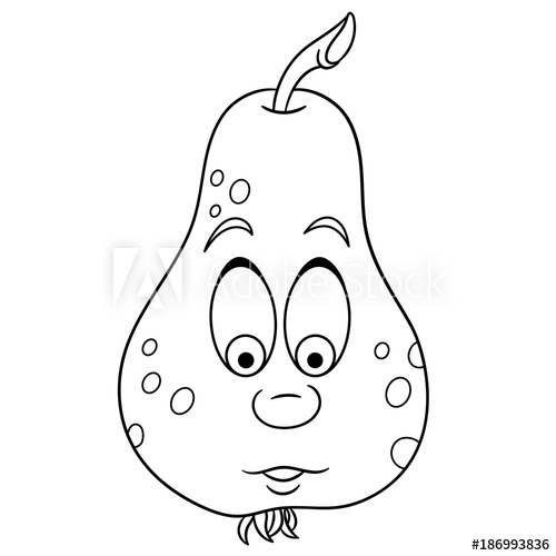 Coloring book. Coloring page. Cartoon Pear character. Happy fruit symbol.  Food icon. Freehand sketch drawing. Design element for kids t-shirt print,  labels, patches or stickers. - Buy this stock vector and explore