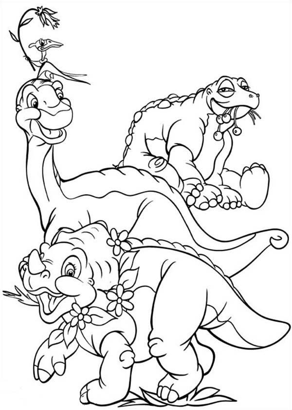 Land Before Time Family Gather for Foot Coloring Page - Free ...