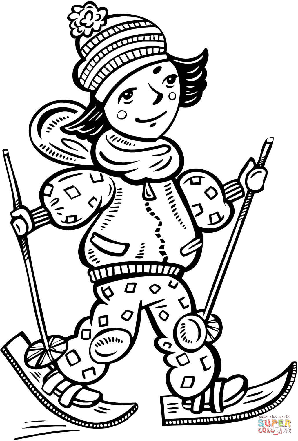 Girl Cross Country Skiing coloring page | Free Printable Coloring ...