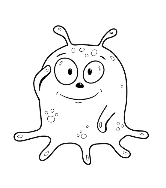 Premium Vector | Funny cute slime alien monster with tentacles, for kids  activity book. imaginary big eyes creature for children coloring book.  black and white outline fantasy cartoon for coloring pages.