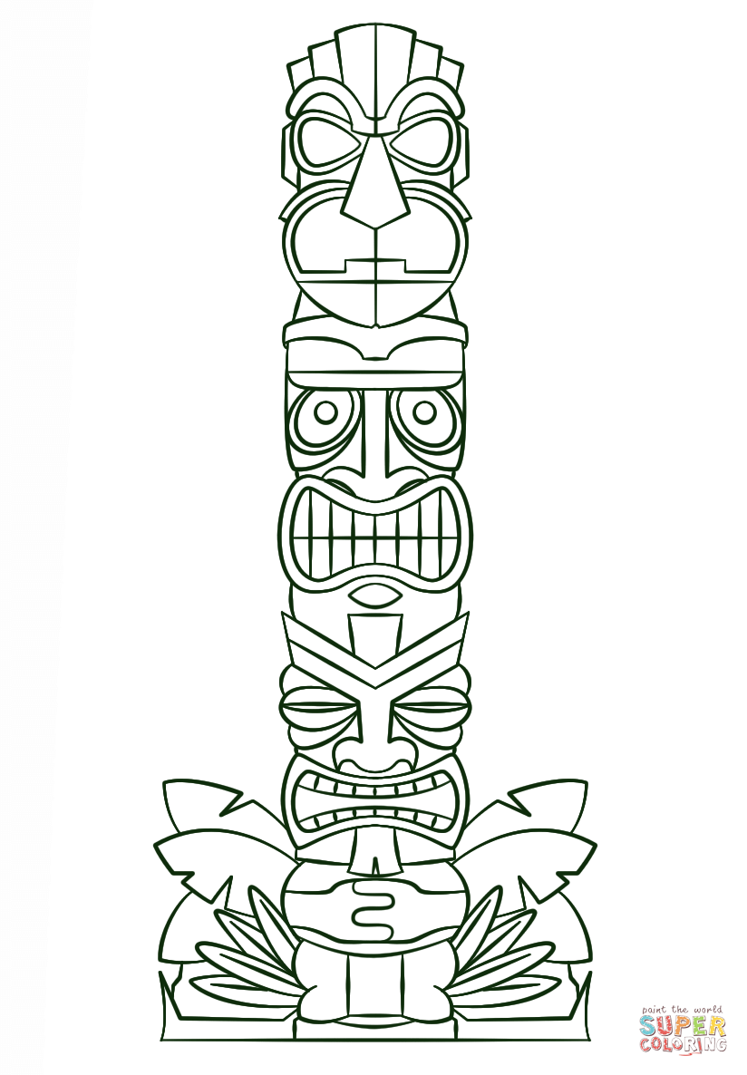 Tiki Tribal Pole coloring page | Free Printable Coloring Pages