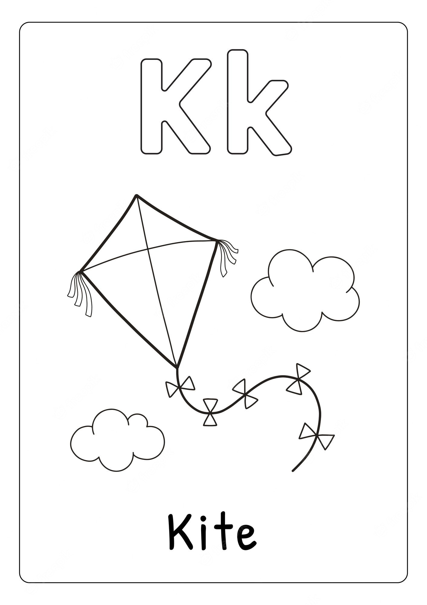 Premium Vector | Alphabet letter k for kite coloring page for kids