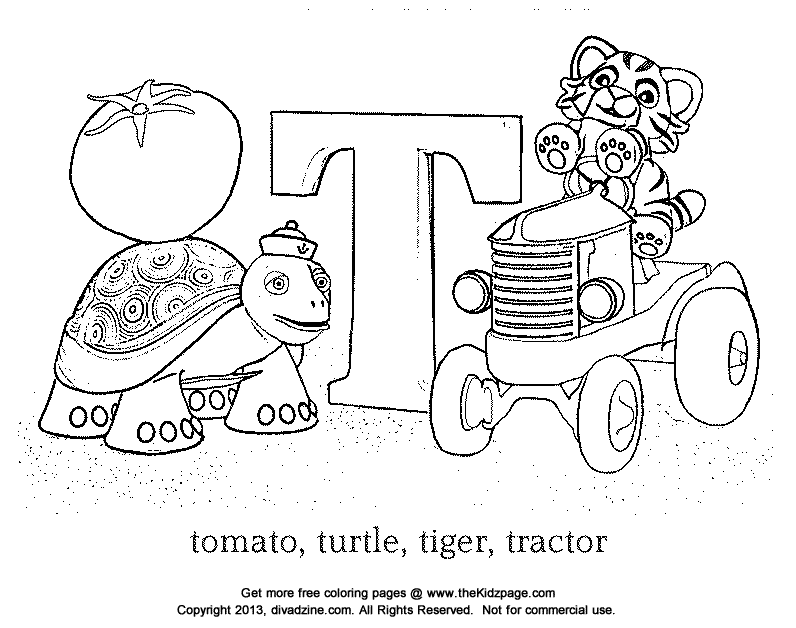 Letter T Coloring ABC's - Free Coloring Pages for Kids - Printable 