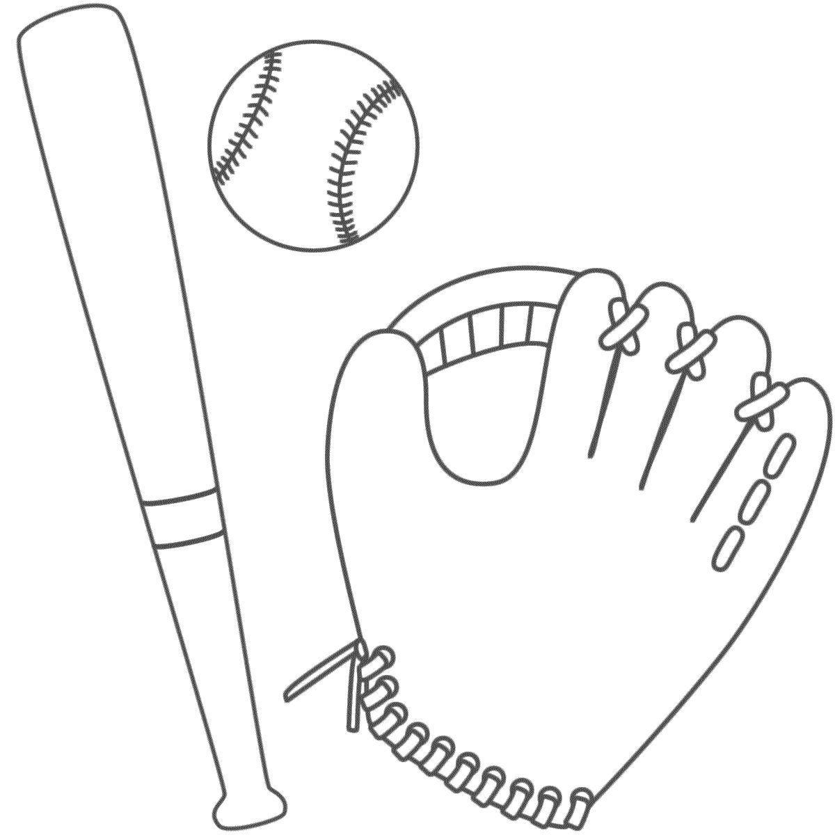 Baseball Glove, Ball and Bat - Coloring Page (Sports)