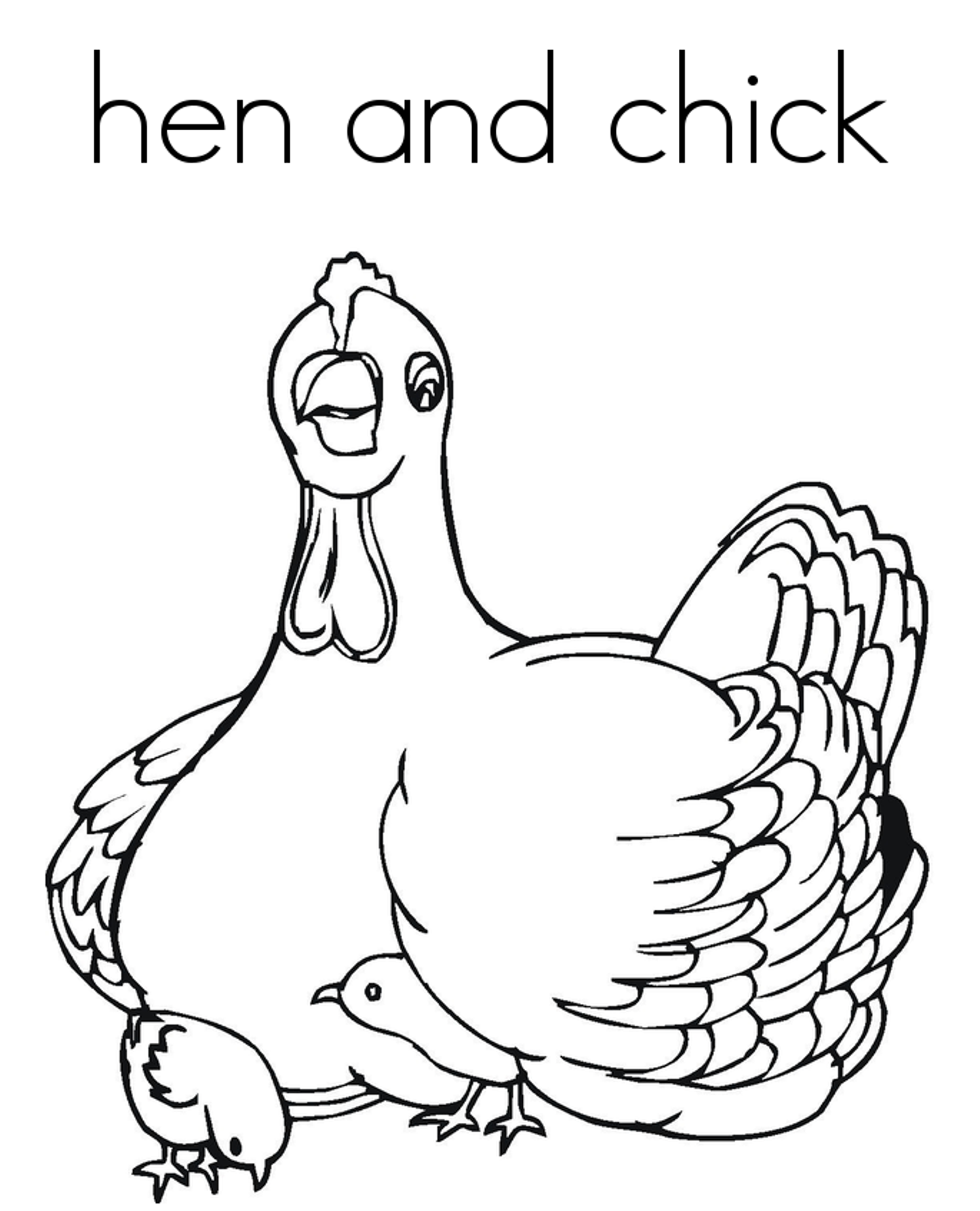 Hen And Chick Farm Animal Coloring Pages Free | Animal Coloring ...