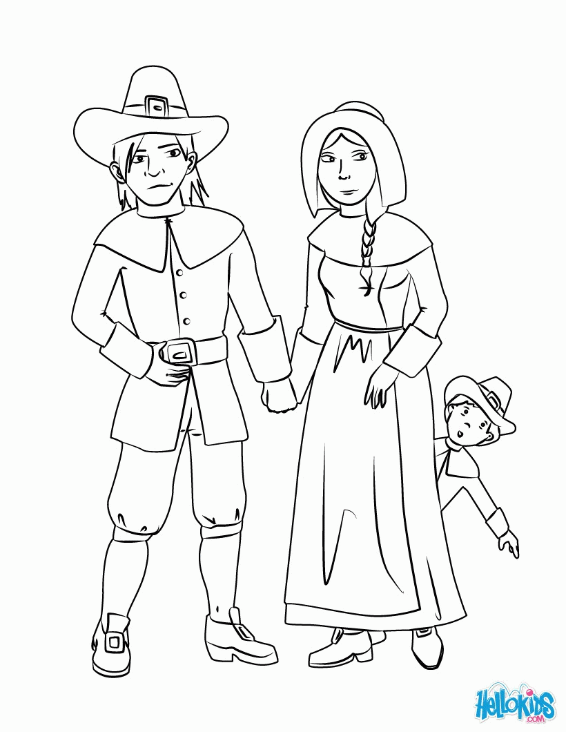 THANKSGIVING coloring pages - Pilgrim woman with a turkey