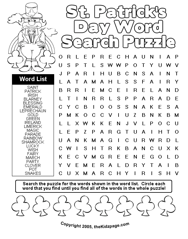 St. Patrick's Day Word Search Puzzle 2 - Free Coloring Pages for ...