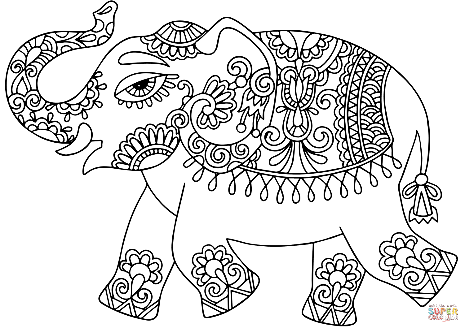 Elephant with Indian Pattern coloring page | Free Printable Coloring Pages