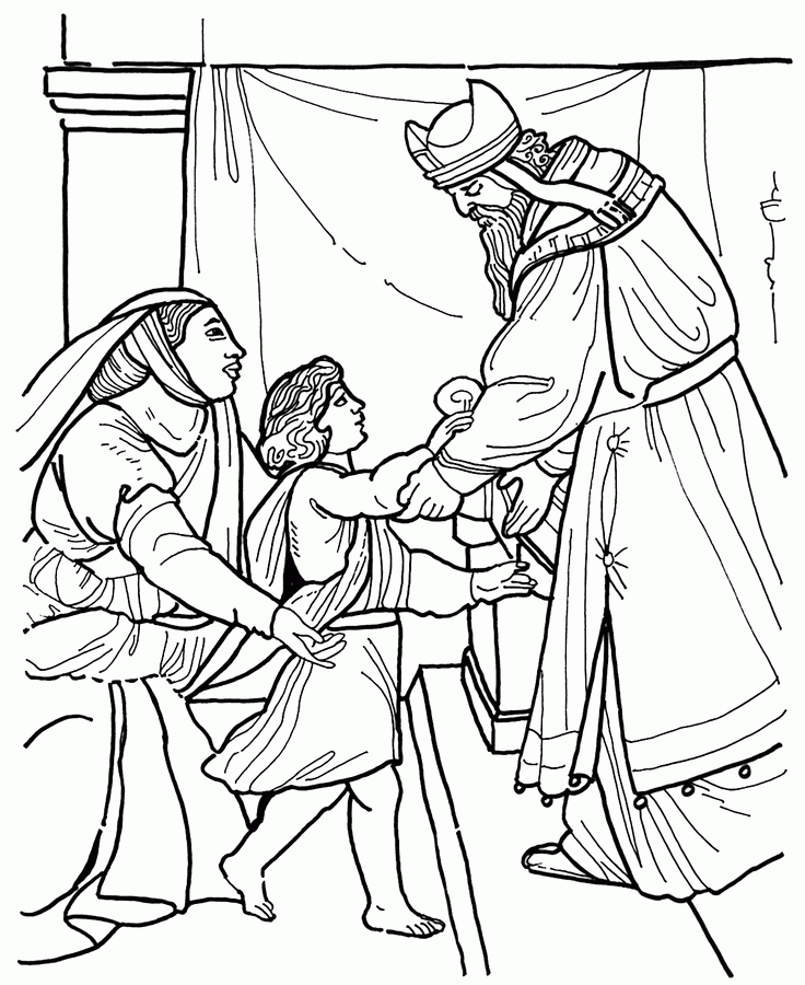 Hannah dedicates Samuel to the temple Bible coloring page