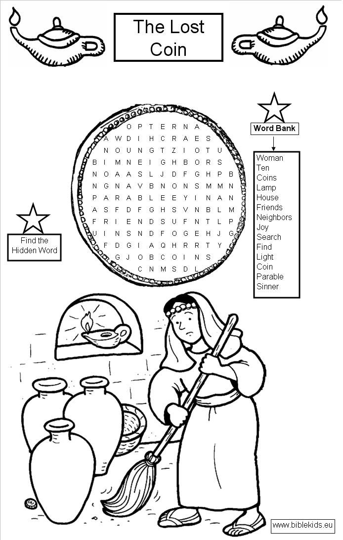 The Lost Coin word seach puzzle coloring pages