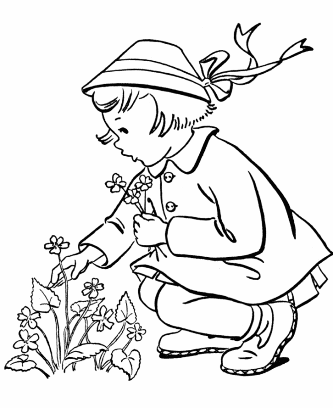 Spring Children and Fun Coloring Page 17 - Spring flowers and 