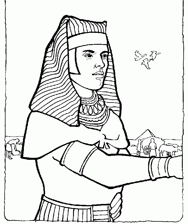 425 Cartoon Joseph And Pharaoh Coloring Page with Animal character