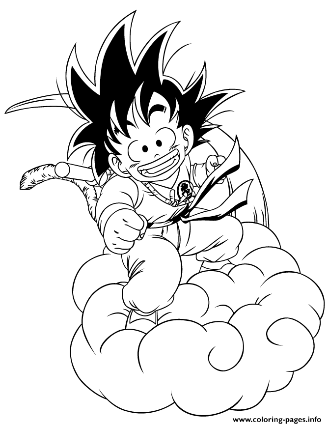 Print dragon ball z kid goku riding cloud coloring page Coloring pages