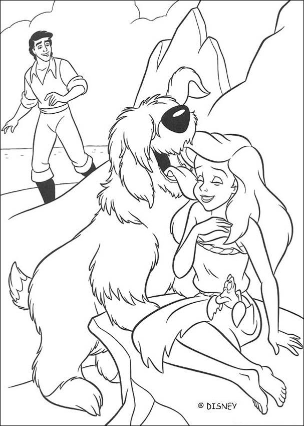 The Little Mermaid coloring pages - Eric's dog and Ariel