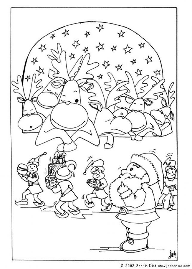 SANTA'S REINDEER coloring pages - Rudolph and Santa Sleigh