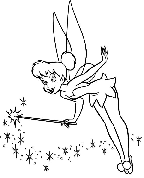 Tinkerbell Magic Wand and Sparkling Pixie Coloring Page - NetArt