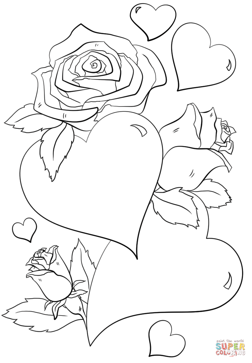 Hearts And Roses Coloring Pages Coloring Home