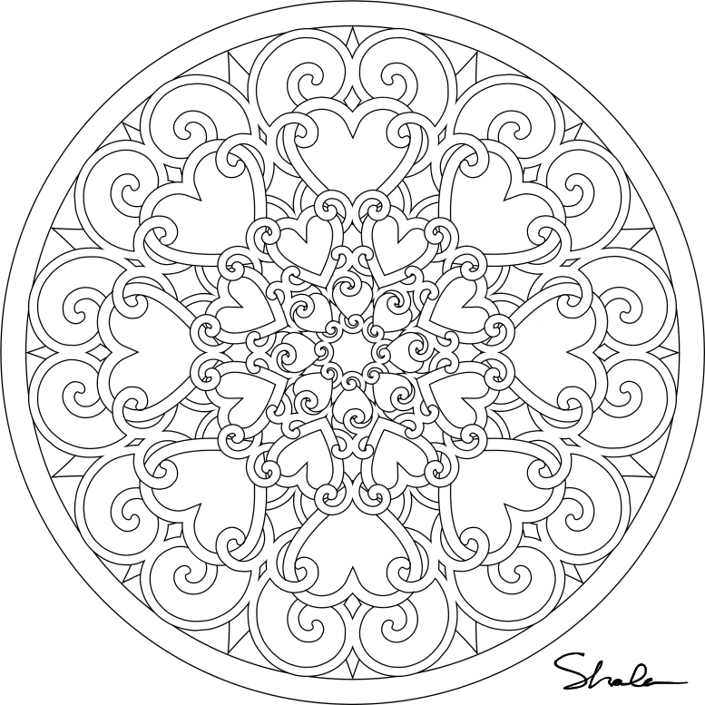 Hearts Mandala Coloring Page