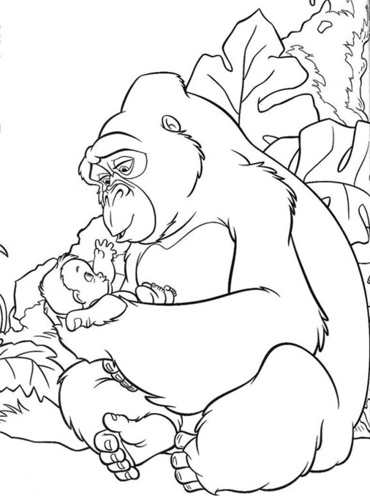Cartoon: Fine King Kong And Kids Coloring Page Picture, ~ Coloring 