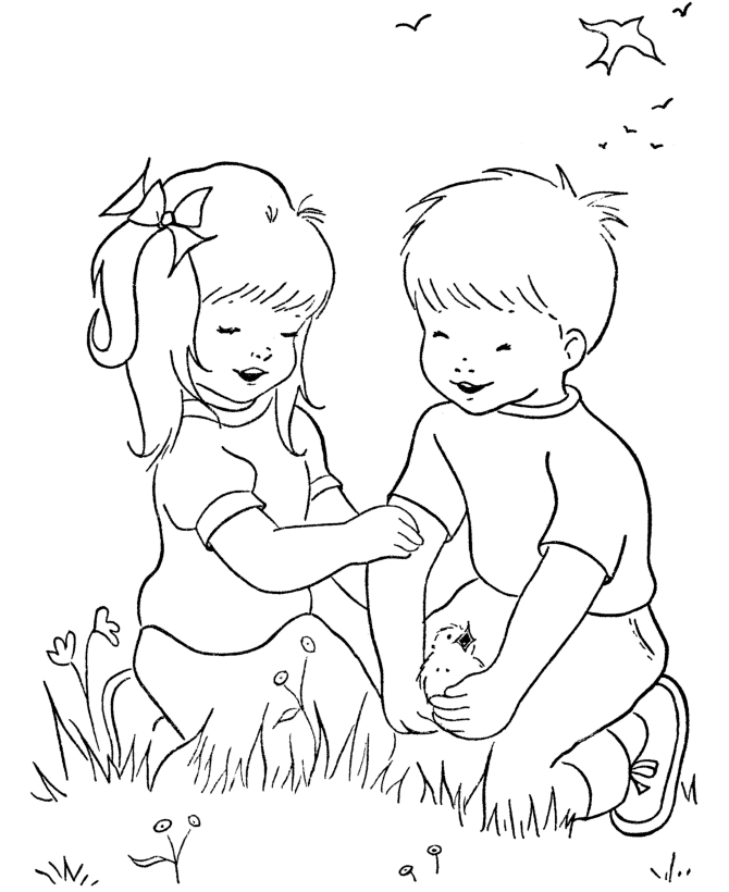spring children and fun coloring page chick