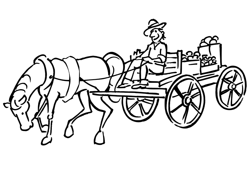 Horse And Wagon Coloring Page | Horse Pulling Farmer On Wagon