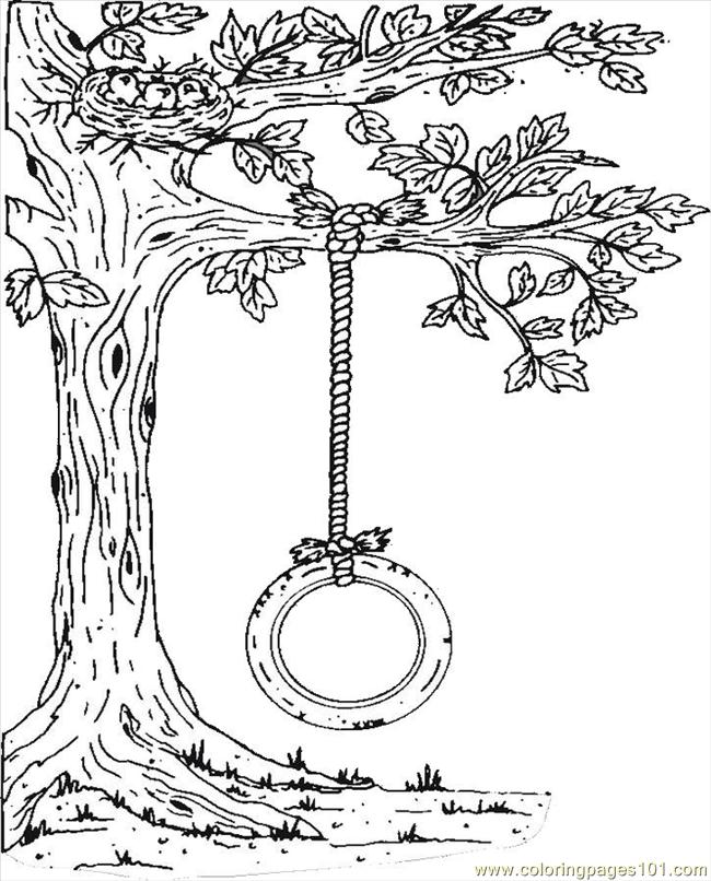 Tire Swing Coloring Page - Free Seasons Coloring Pages :  ColoringPages101.com