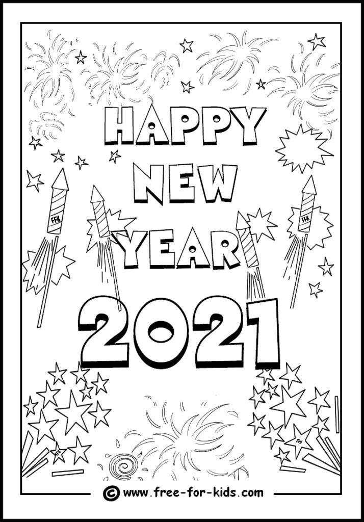 Happy New Year Colouring Pages - www.free-for-kids.com