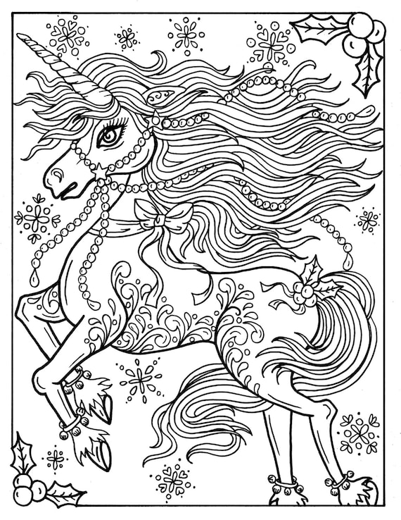 Christmas Unicorn Adult Coloring Page ...