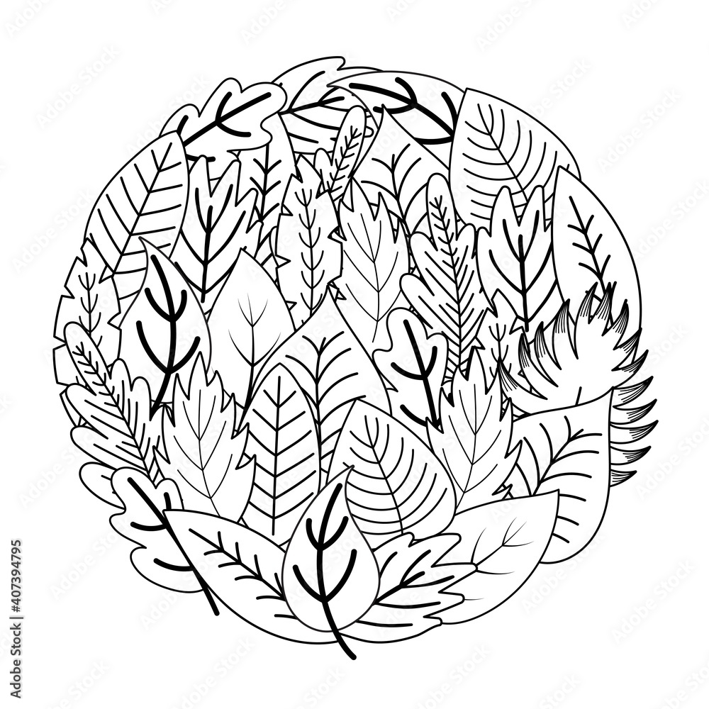 Circle shape coloring page with doodle ...
