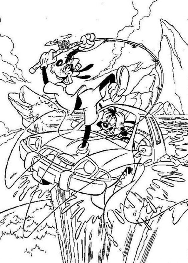 Goofy Fishing In Water Fall Coloring Page Coloringplus 288038 