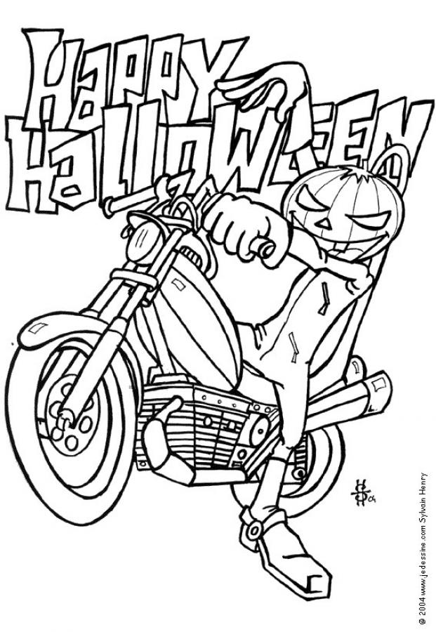 Jack-o-Lantern PUMPKINS coloring pages - Pumpkin biker
