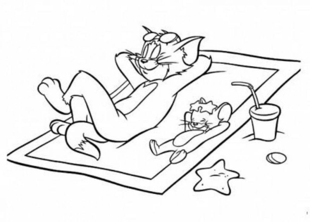 Cool Tom And Jerry On The Beach Disney Summer Coloring Pages 