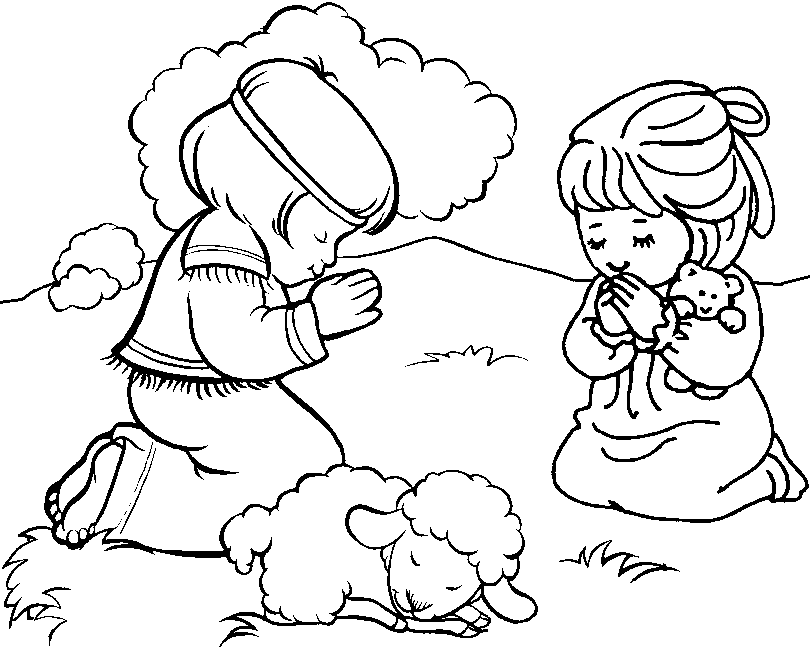 praying boy and girl Colouring Pages