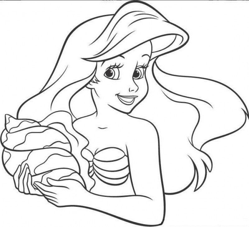 Ariel Holding Huge Shell Disney Princess Coloring Pages ...