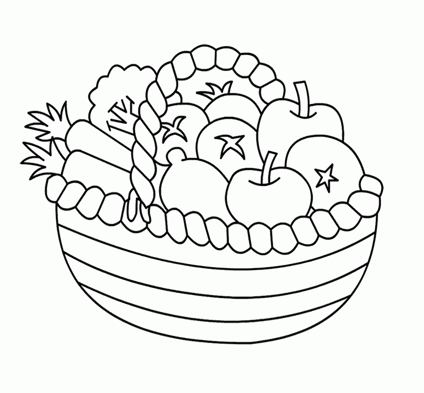 Printable Healthy Fruit In A Wide Basket Coloring Page For Kids 