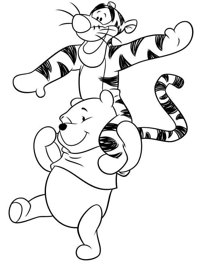 Pooh Bear Carrying Tigger On Shoulder Coloring Page | Free 