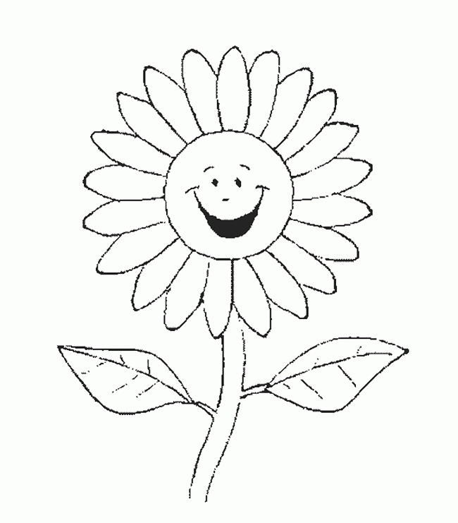 Flowers Coloring Pages : Sunflower Smile Coloring Page Kids 