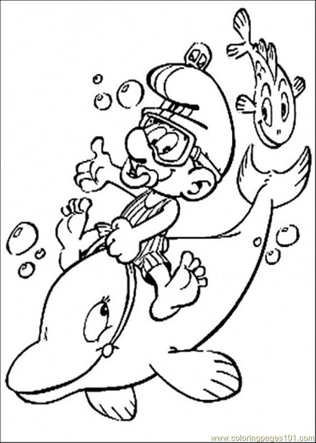 Coloring Pages Smurf Is Riding A Dolphin (Cartoons > Others 