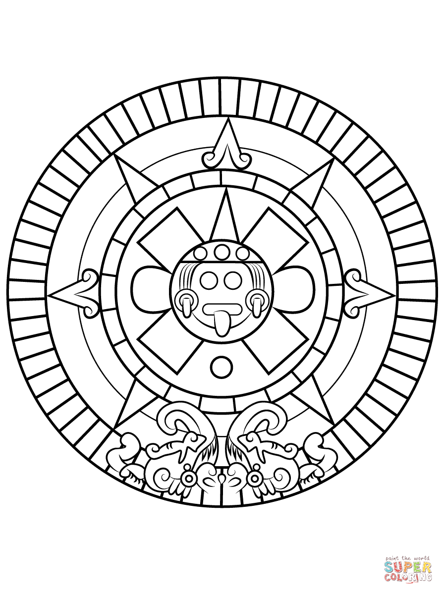 Aztec Sun Stone coloring page | Free Printable Coloring Pages