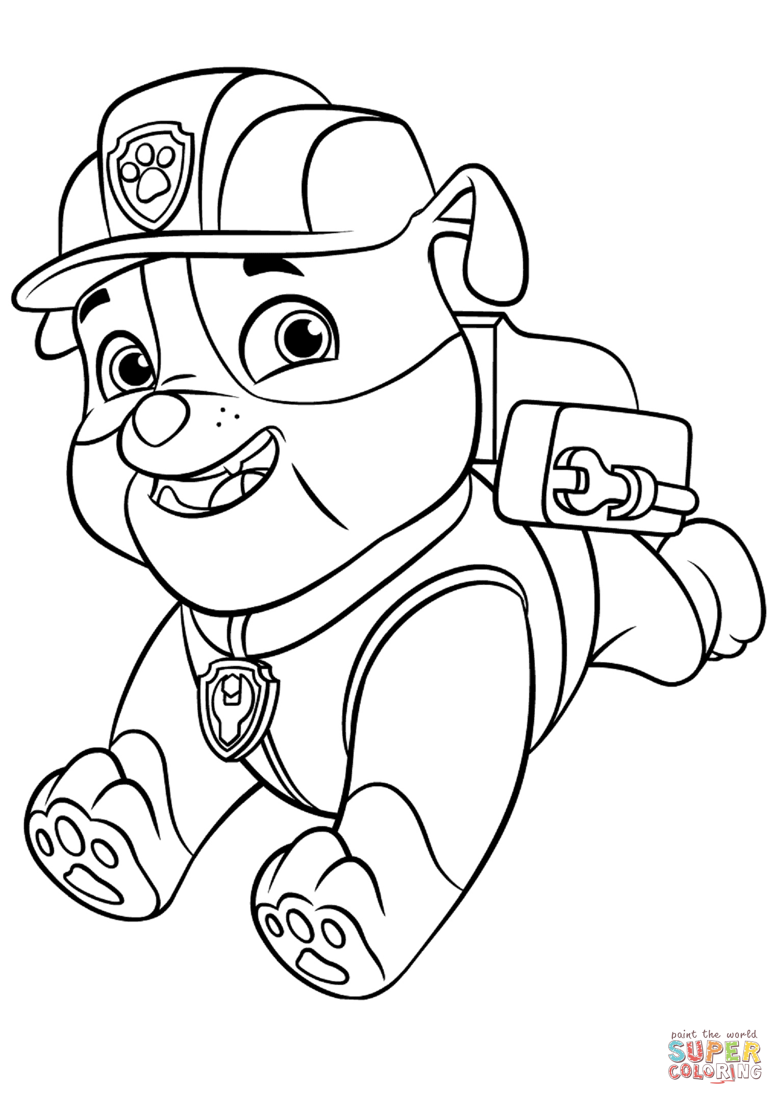 Paw Patrol Rubble With Backpack Coloring Page Free