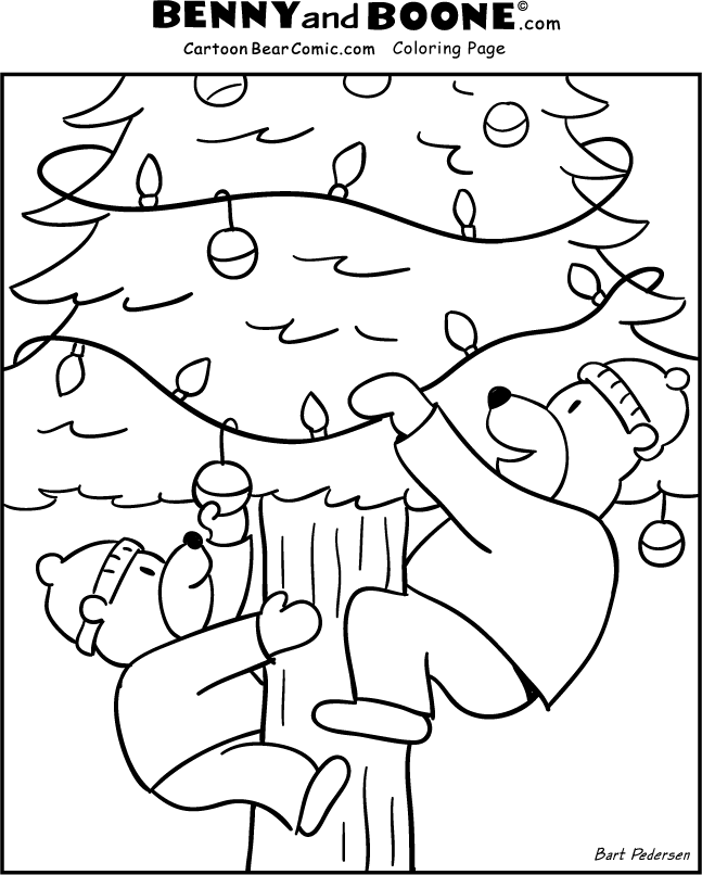 Decorating an evergreen tree activity coloring page